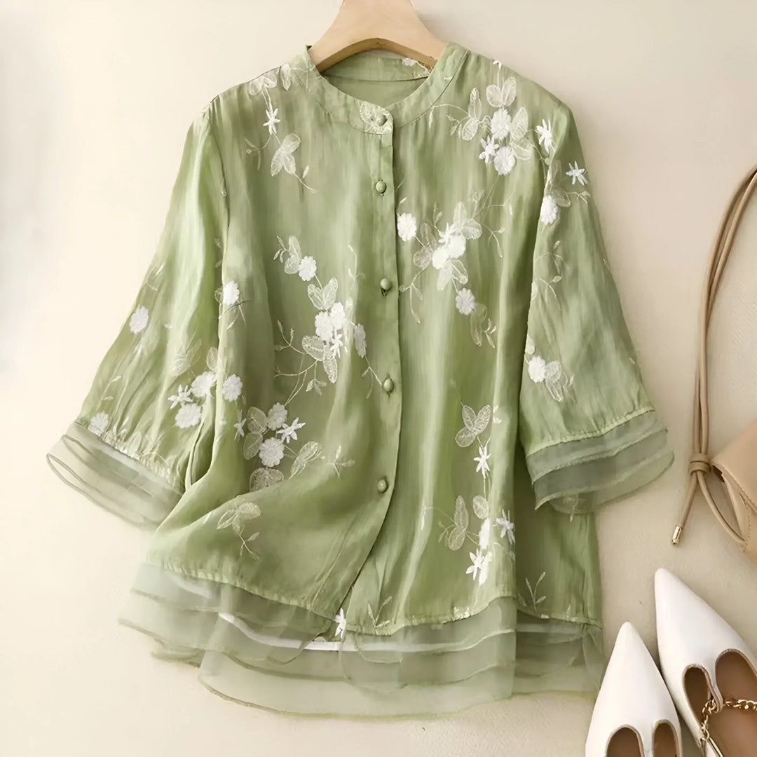 Peyton - Cotton Top with Embroidered Flowers