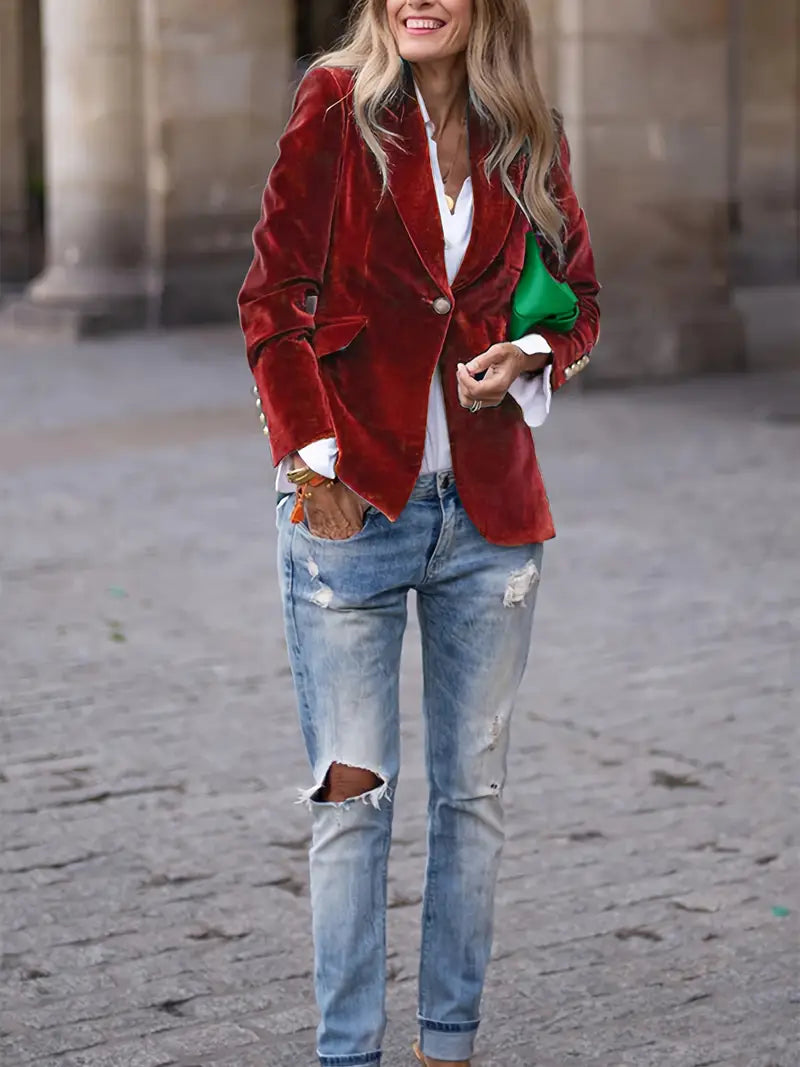 Yvana™ – Elegant Velvet Blazer for Effortless Seasonal Sophistication