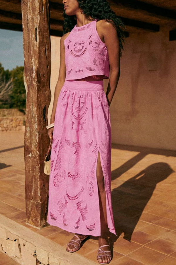 Romy | Moise Pink Lace Set